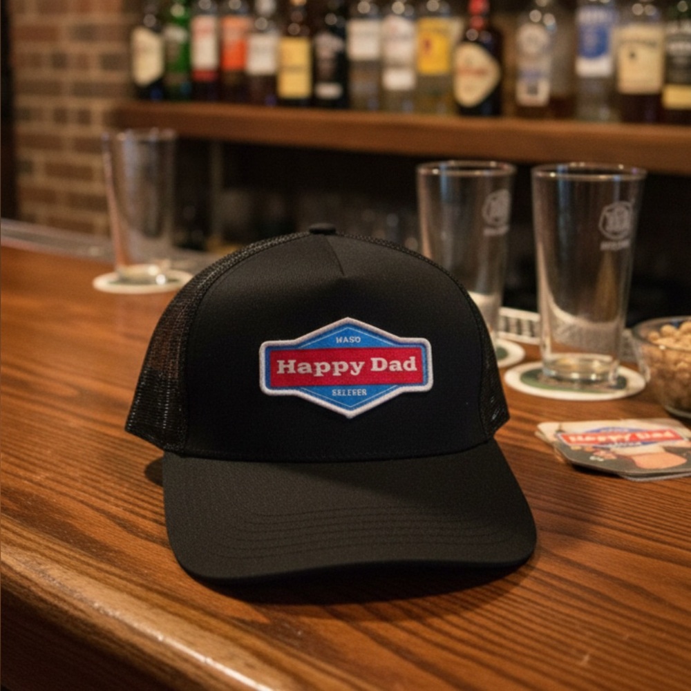 Happy Dad Hard Seltzer Snapback Trucker Hat Black One Size Mesh Back